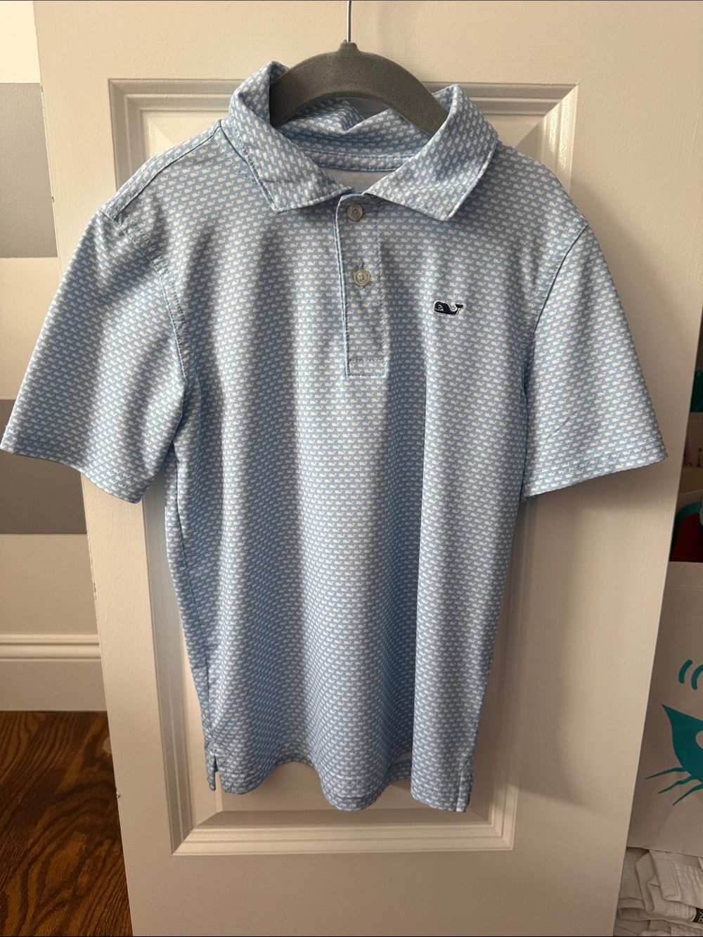Vineyard Vines Light Blue Micro-Pattern Polo with Whale Logo
